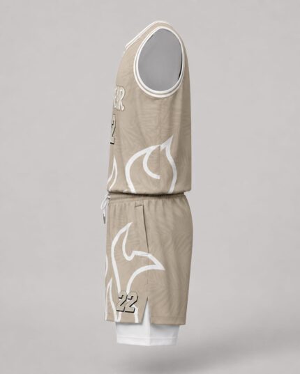 Basketball uniform side view showing jersey and shorts fit