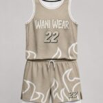 Custom khaki basketball jersey and shorts front view