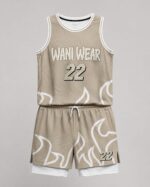 Custom khaki basketball jersey and shorts front view