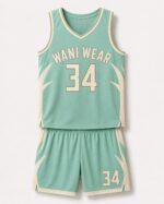 Custom mint green basketball uniform set with jersey and shorts
