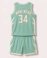 Back view of custom basketball uniform with player number 34