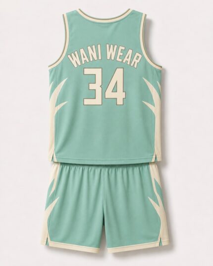Back view of custom basketball uniform with player number 34