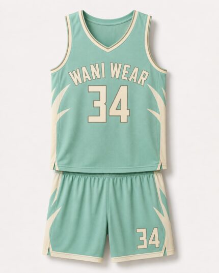 Custom mint green basketball uniform set with jersey and shorts