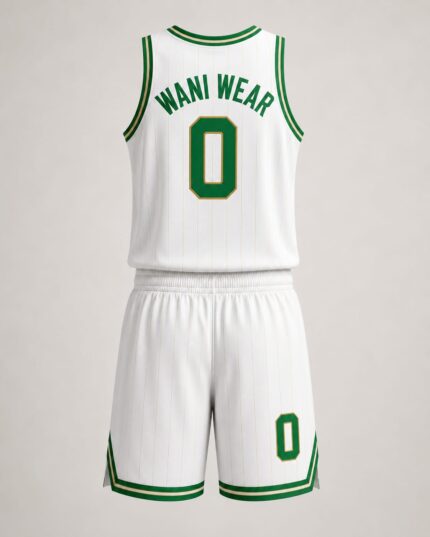 Back view of custom basketball uniform with player number zero