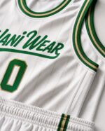 Close-up of custom basketball jersey fabric and trim