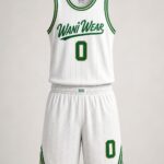 Custom white and green basketball uniform set front view