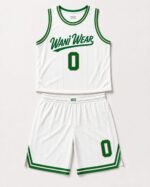 Flat-lay custom basketball uniform set with matching shorts
