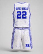Back view of custom basketball uniform with player number 22