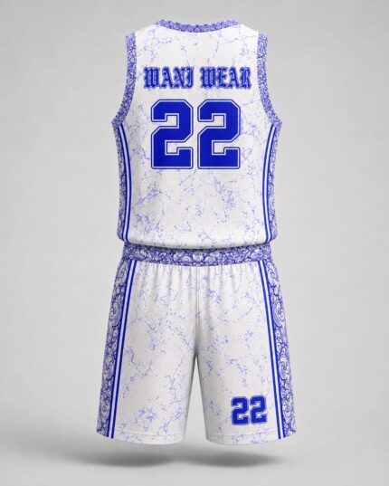 Back view of custom basketball uniform with player number 22