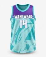 Custom teal purple basketball jersey front view