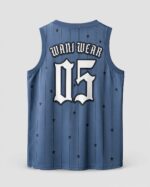 Custom basketball jersey back view number 05 blue pinstripe