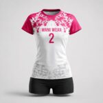 Custom pink and white women’s volleyball uniform set