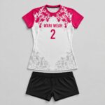 Women’s volleyball jersey and black shorts front view
