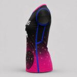 Side view of black, blue and pink custom women’s volleyball jersey
