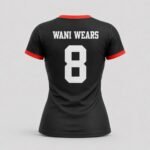Back view of personalized women’s volleyball jersey with team name and number
