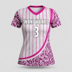 Front view of white and pink custom women’s volleyball jersey