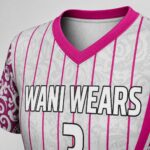Close-up of sublimated women’s volleyball jersey V-neck and athletic mesh material