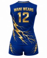 Back view of custom women's volleyball jersey with team name and number printed in gold