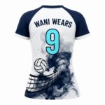Back view of custom women’s volleyball jersey with team name and number