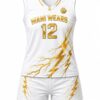 Custom women’s white and gold sleeveless volleyball uniform set with jersey and shorts
