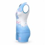 Blue and white women’s volleyball jersey and shorts front view