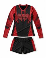 Wani Wear Custom women’s red and black long-sleeve volleyball uniform set with jersey and shorts