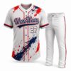 Custom baseball uniform with white full-button jersey and matching pants