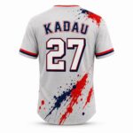 Back view of personalized baseball jersey with player name and number 27