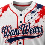 Close-up of baseball jersey collar, buttons and breathable performance fabric