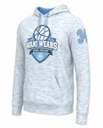 Front view of customized volleyball hoodie with kangaroo pocket and sleeve number