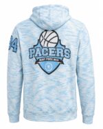 Back view of custom light blue volleyball hoodie with large team graphic