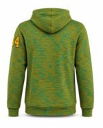 Back view of custom green and gold basketball hoodie