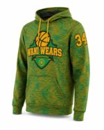 Front three-quarter view of custom basketball hoodie with sleeve number 34