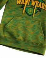 Close-up of basketball team hoodie kangaroo pocket and stitching