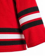 Red custom hockey jersey fabric and sleeve stripes