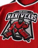 Custom embroidered ice hockey jersey logo close-up