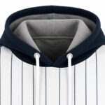 Custom baseball team hoodie navy hood and drawstring close-up
