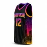 Custom basketball jersey side view with gradient city design