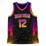 Custom sublimated basketball jersey front view with player number 12