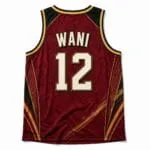 Personalized basketball jersey back view WANI number 12 burgundy black gold