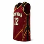 Custom basketball jersey side view burgundy black gold design number 12