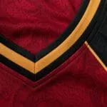Custom basketball jersey V-neck stitching with burgundy black and gold trim