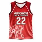 Red custom basketball jersey with team logo and player number 22