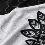 Custom basketball jersey V-neck collar and reinforced armhole stitching close-up
