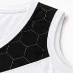 Custom basketball uniform breathable mesh fabric close-up in black and white