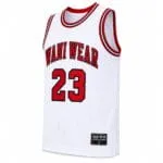Custom white basketball jersey side view with breathable mesh fabric and number 23