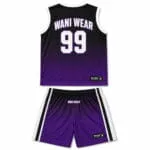 Purple basketball jersey and shorts set back view