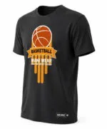 Black custom basketball T-shirt with orange graphic side view