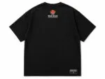 Custom black oversized basketball T-shirt back view with neck logo