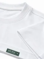 Custom white basketball T-shirt collar fabric and stitching close-up